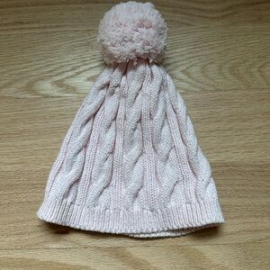 Pink Cable Knit Pom-Pom Hat for Kids
